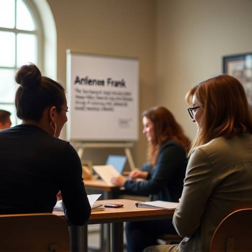 A group of teachers participating in a training session at the Anne Frank Museum, focused on teaching about the Holocaust.