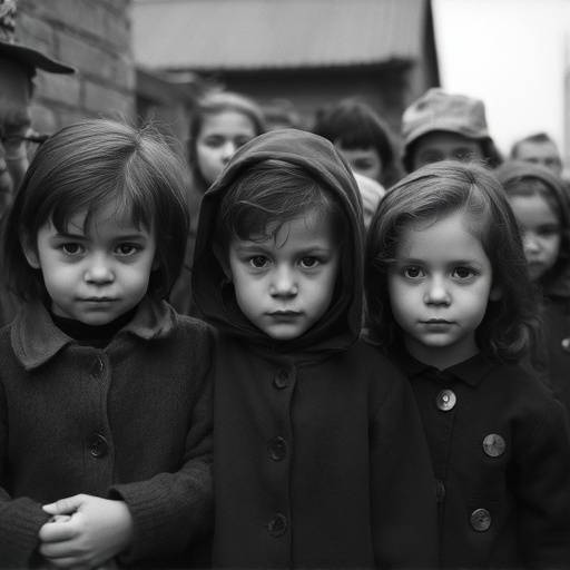 Black and white photograph of children during the Holocaust.
