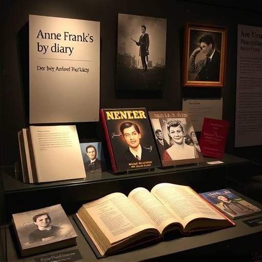 Display of books and films based on Anne Frank's diary.